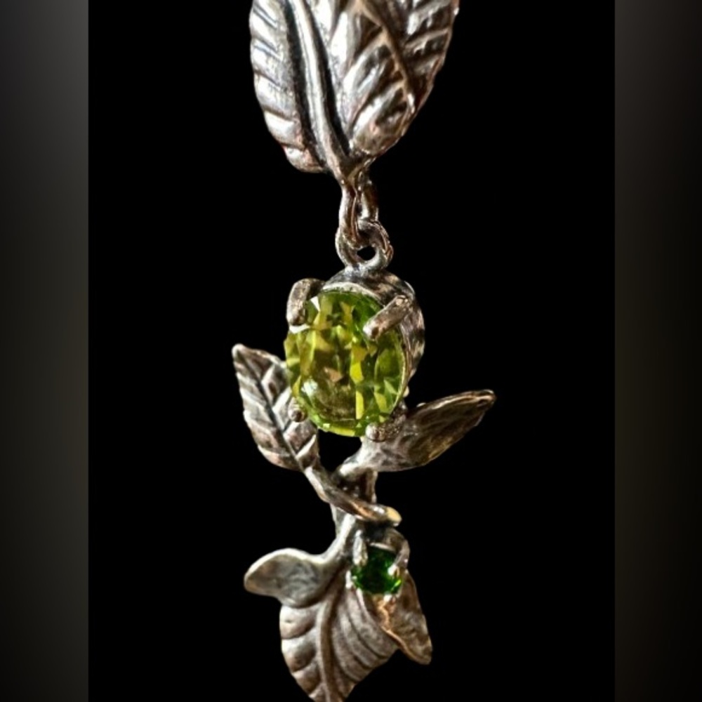 Or Paz Sterling Silver Leaf & Peridot-Tone Dangle Earrings — Israel 925 PZ - Picture 4 of 6